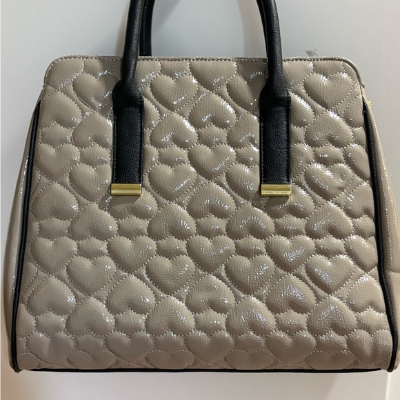 Betsey Johnson Black and Gray Quilted Satchel with Polka Dot Bow - Picture 2 of 3